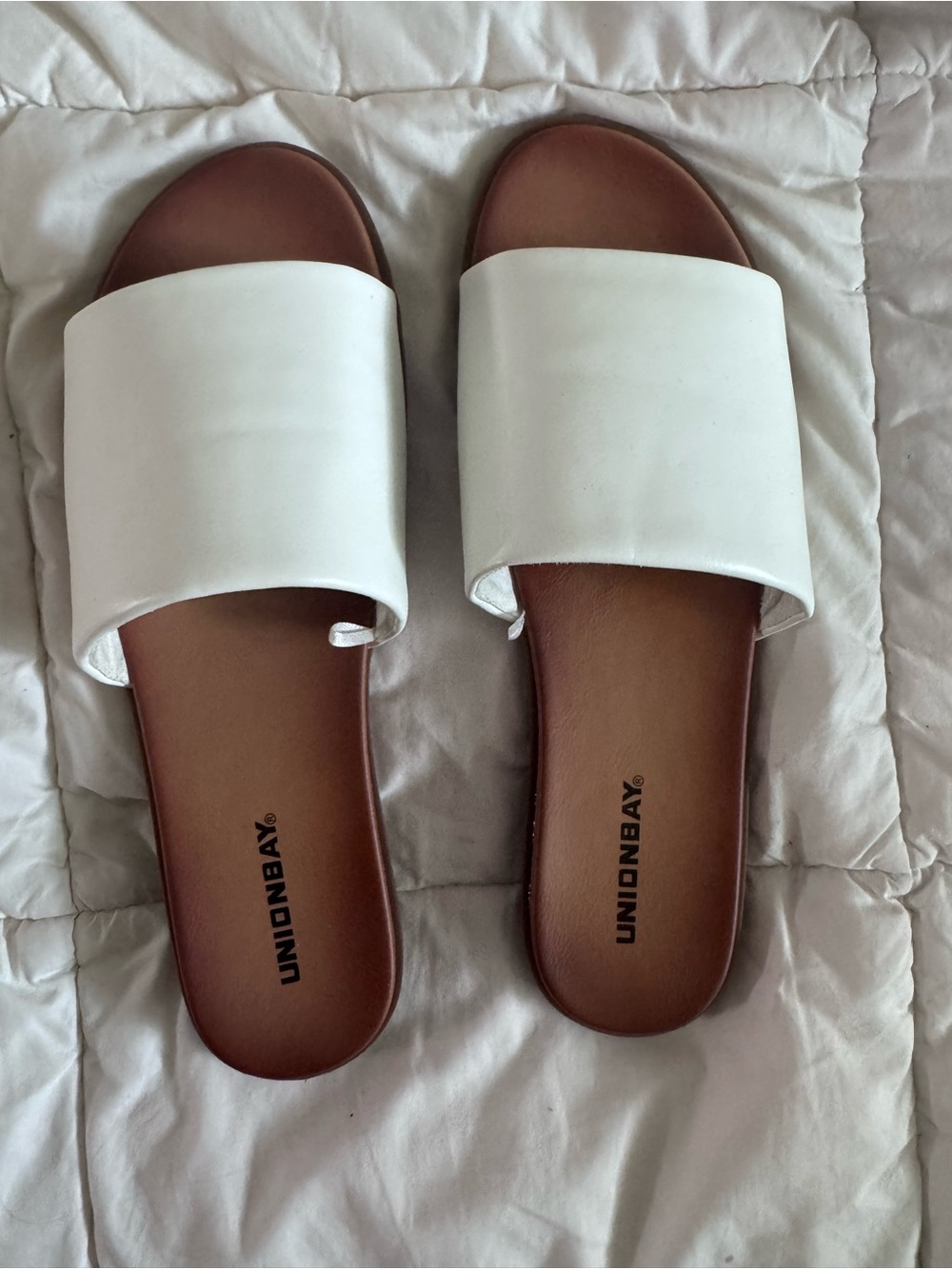 UNIONBAY White and Brown Slide Sandals